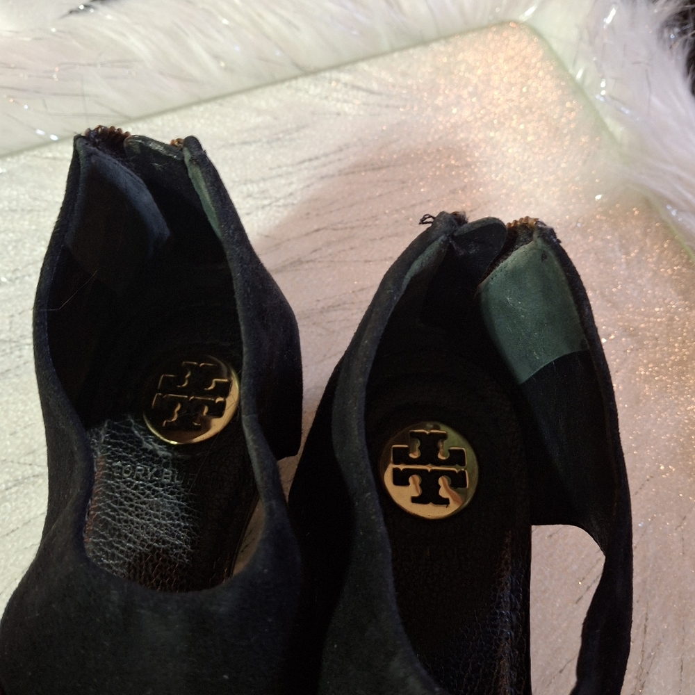 Tory Burch Black Leather Gladiator Heel Zipper Flat Thong Sandals Women Size 7.5 - Picture 8 of 16